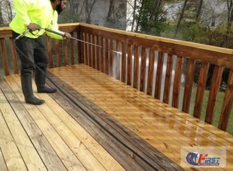 Wooden deck before pressure washing