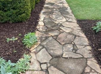 Stone walkway before pressure washing